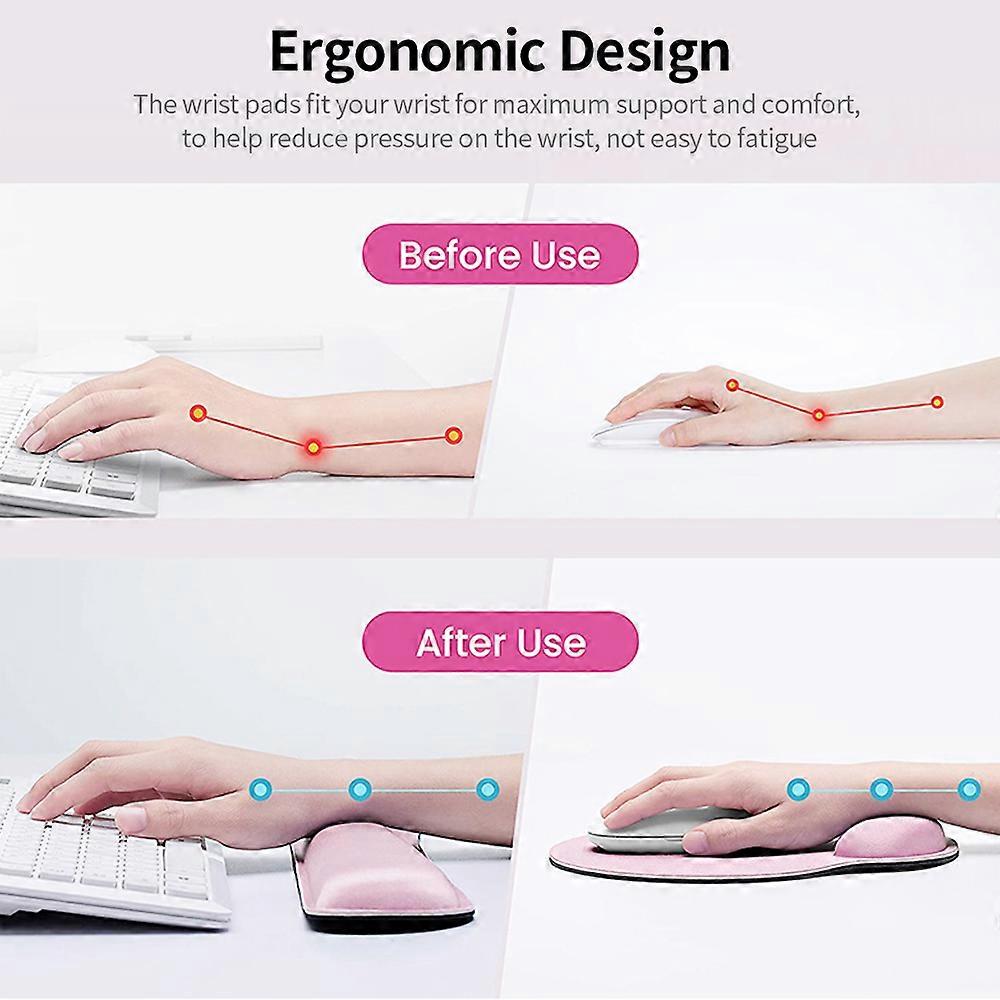 Ergonomic Memory Foam Keyboard Wrist Rest Mouse Wrist Rest Mouse Pad Set with Lycra Fabric Anti-slip Rubber Base Rose Red