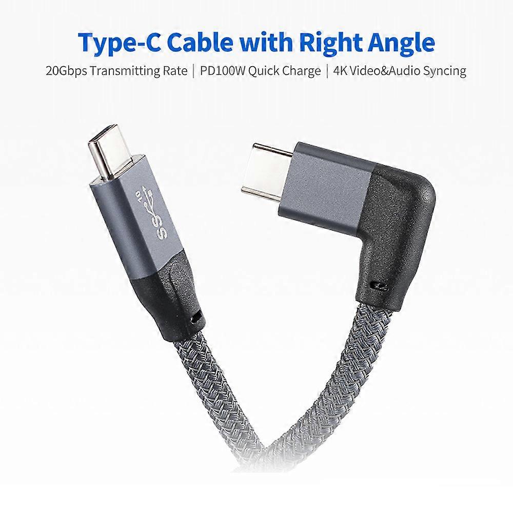 Type-C Cable with Right Angle PD100W Quick Charge 4K o&Video Syncing Cable Compatible with Thunderbolt3 External Hard Disk, Grey 0.5m