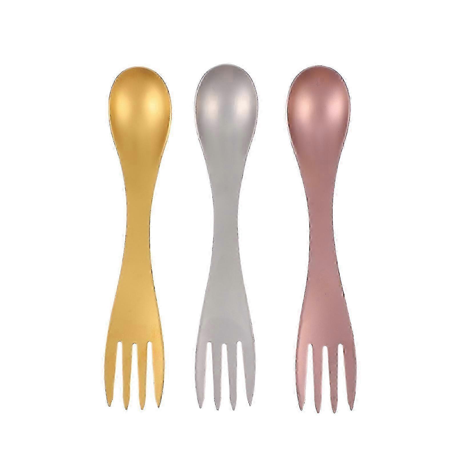 3-Piece Portable 2-in-1 Spoon and Fork Set - 18cm Compact Travel Utensils for Camping & Picnics