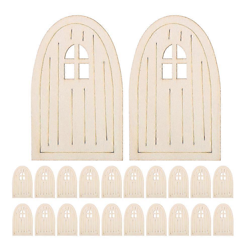 30pcs Unpainted Wooden Fairy Door Pieces Hollow Out Wood Elf Door for Miniature DIY Christmas Crafts & Embellishments Beige
