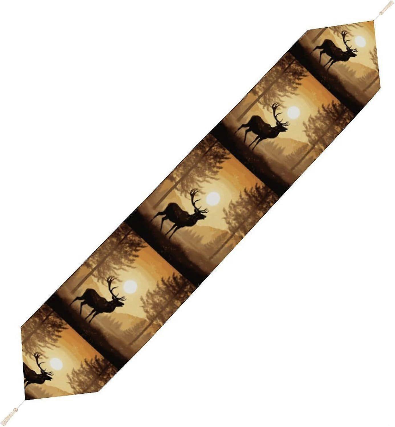 Elk Artwork Table Runner, Seasonal Kitchen Dining Table Runner, Party Center