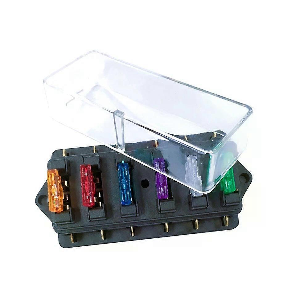 6 Way Low Voltage Fuse Holder, Straight Row Automotive DC Refit Fuse Box with LED Indicator for Trucks RV Boats 12V/24V