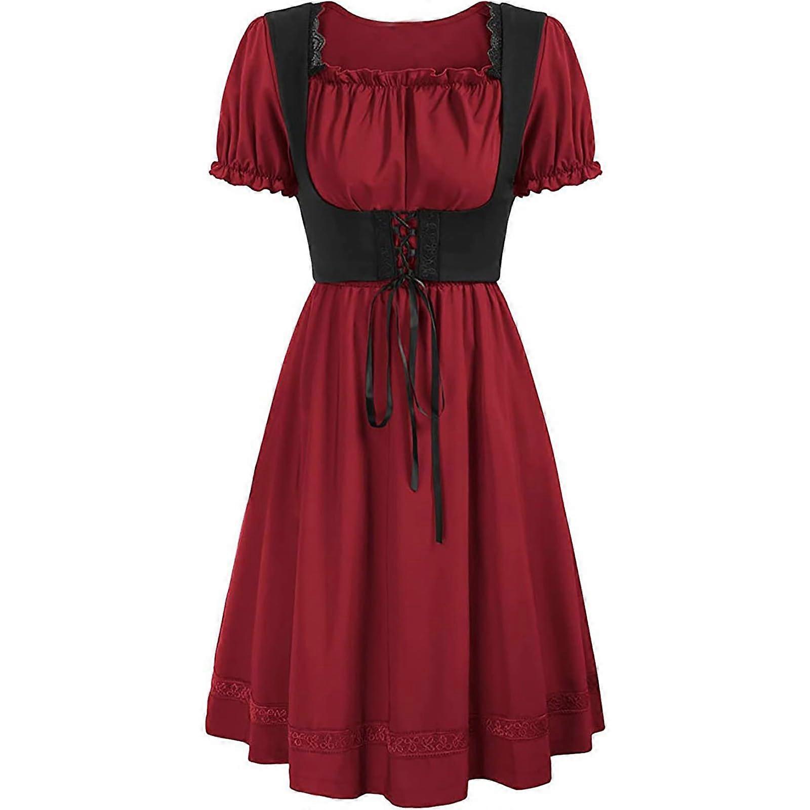 Dirndl Dress Women's Traditional Costume For Oktoberfest Red Size S Simple Style Large Sizes Available