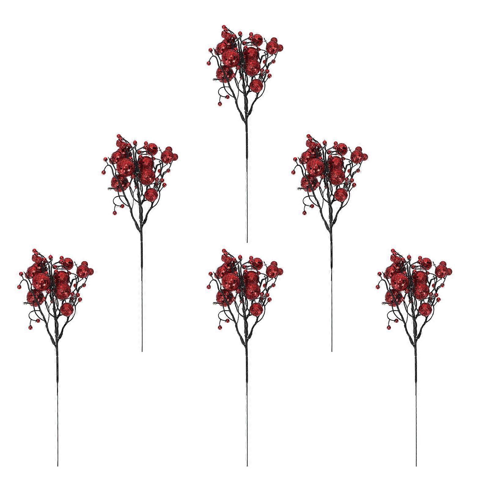 Simulation Berry Branches Leaf Cutting Wreath for Decor 6Pcs Red Plastic