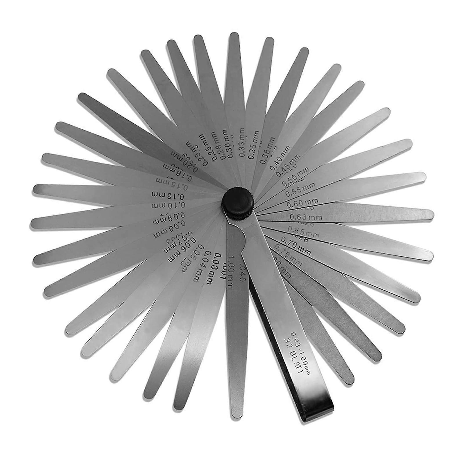 Feeler Gauges 32Piece Stainless Steel Measuring Tool Set Imperial And Metric 0.0010.04 In 0.031.00 Mm Gap Width