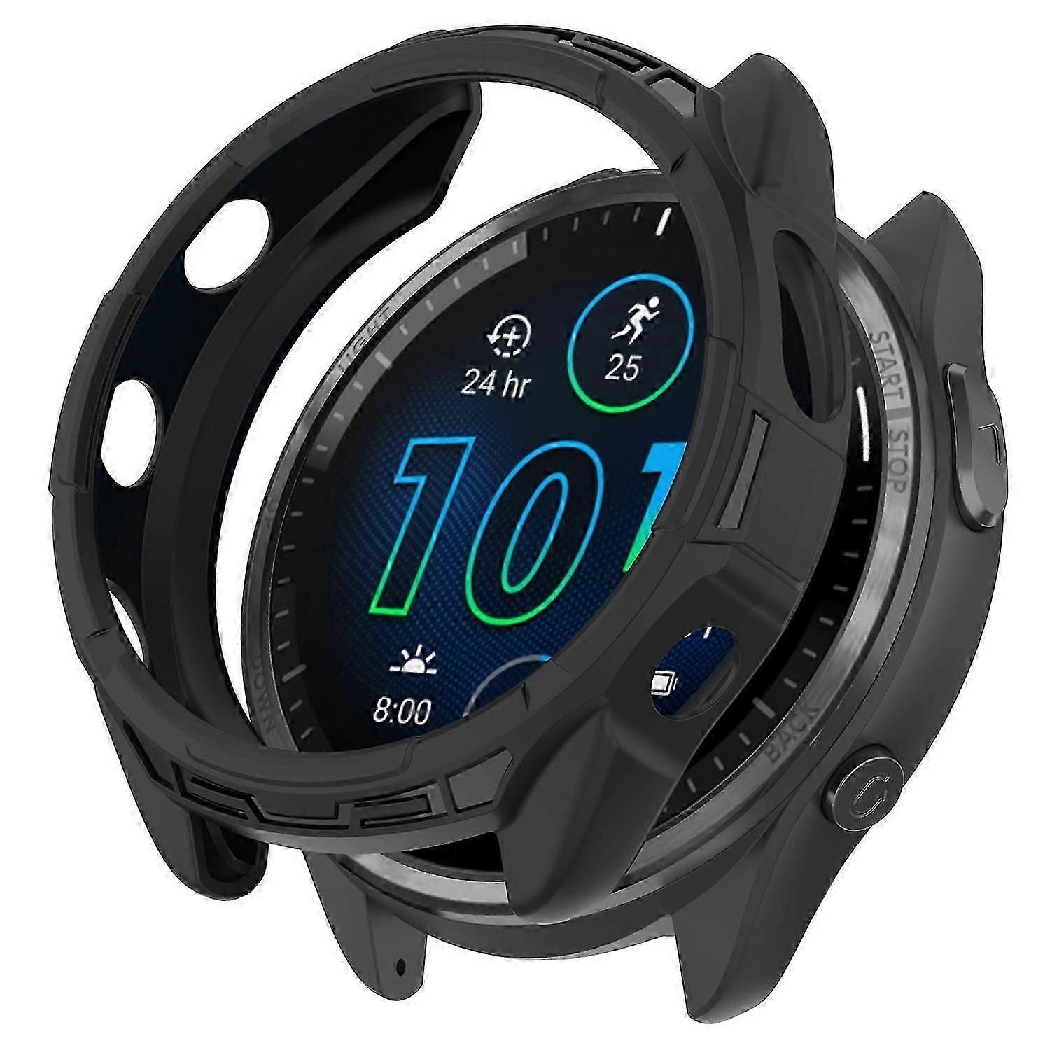 For Garmin Forerunner 965 TPU Watch Case Hollow-out Rugged Bumper Cover - Black