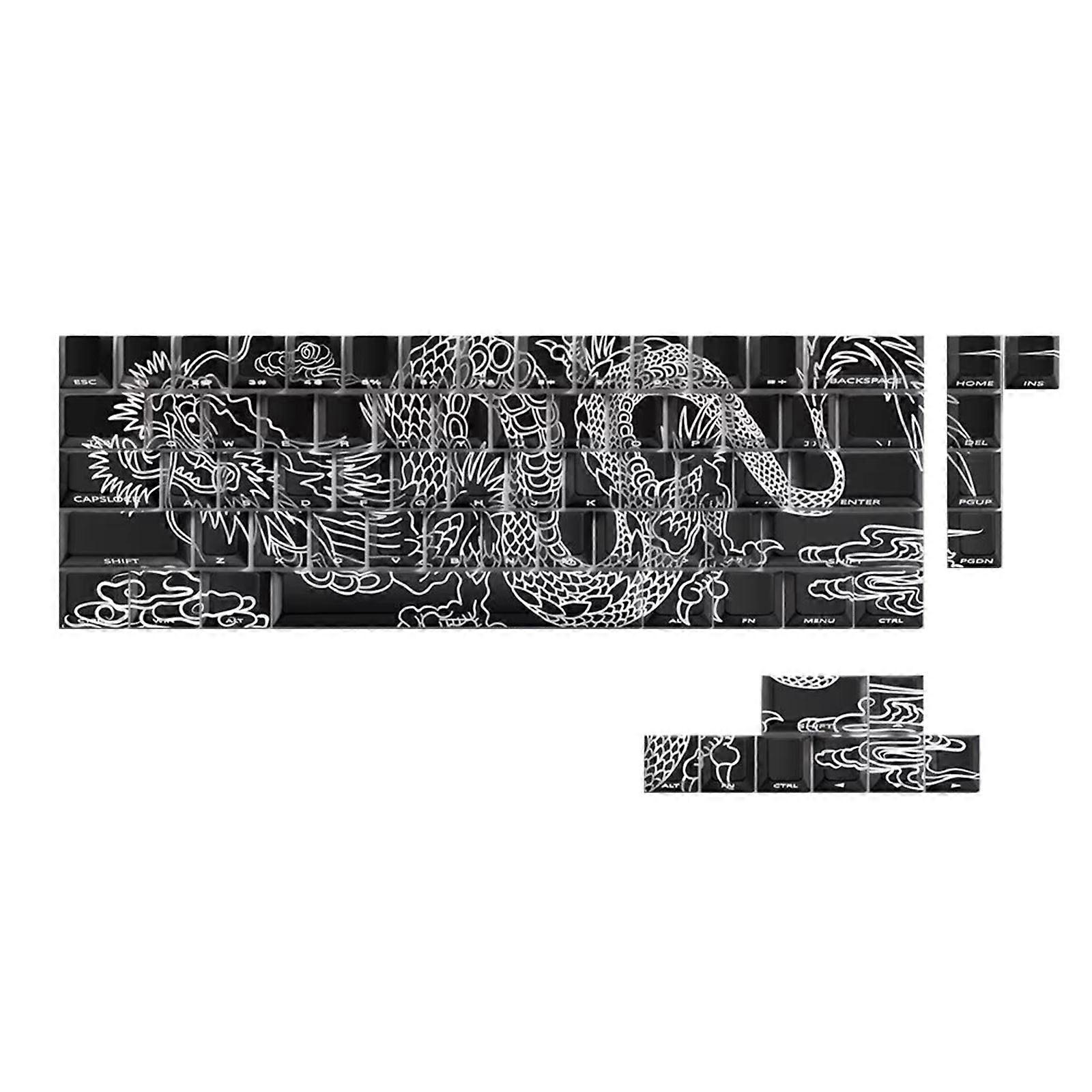 74Key Side Print Backlit Keycap Set Loong Transparents for 60 61 65 67 68 Gaming Keyboards Keycap Multicolor