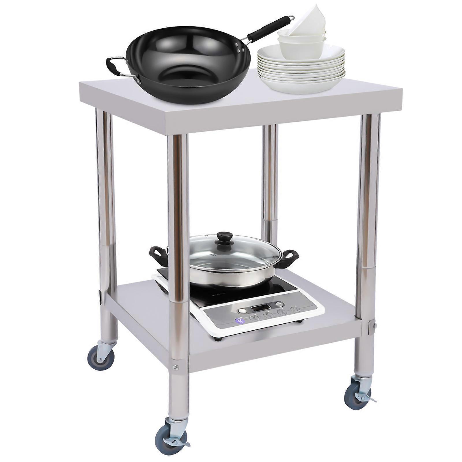 Mobile Kitchen Workbench 2-layer 60*60*85cm Commercial Stainless Steel Hotel Workbench