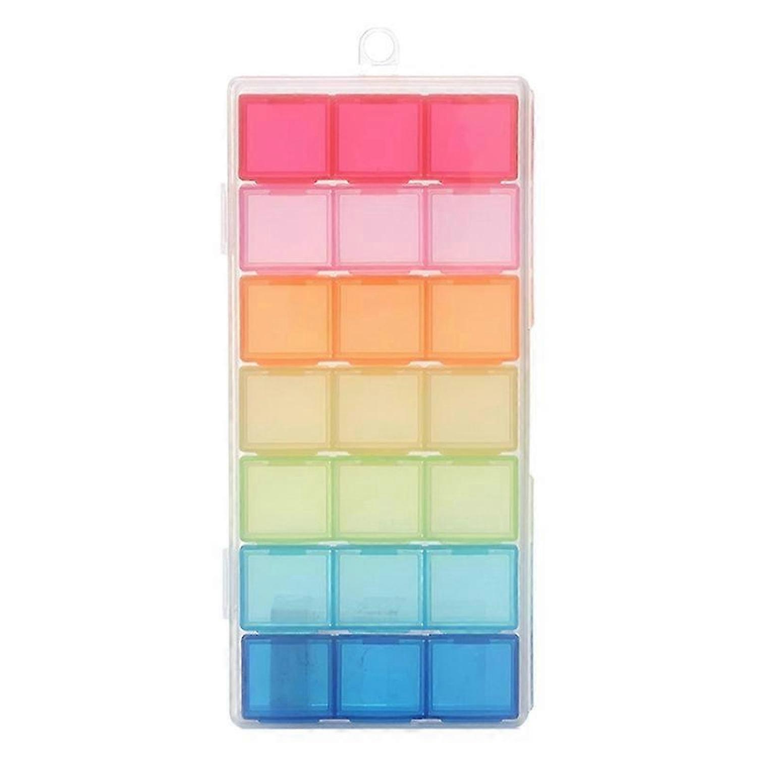21 Compartment Transparent Color Plastic Box Pill Tray Storage Case