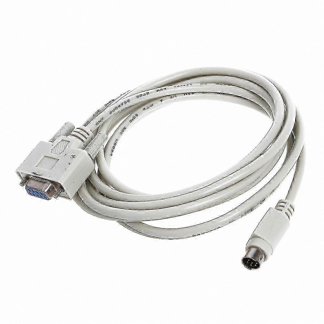 White RS232 PLC Programming Cable, DB9 to 8P Mini DIN Adapter, 8.2ft for Industrial Automation and Data Transfer Solutions