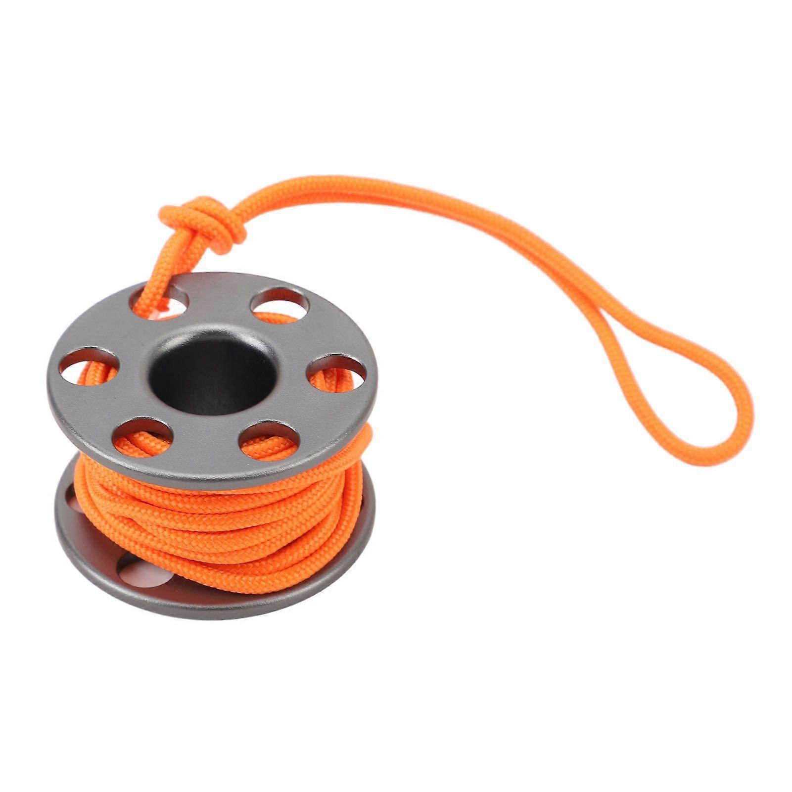Scuba Diving Finger Reel Aluminum Alloy Mini Finger Spool Reel Pendant with Glow in The Dark Nylon Guide Line for Underwater Cave Diving Gray