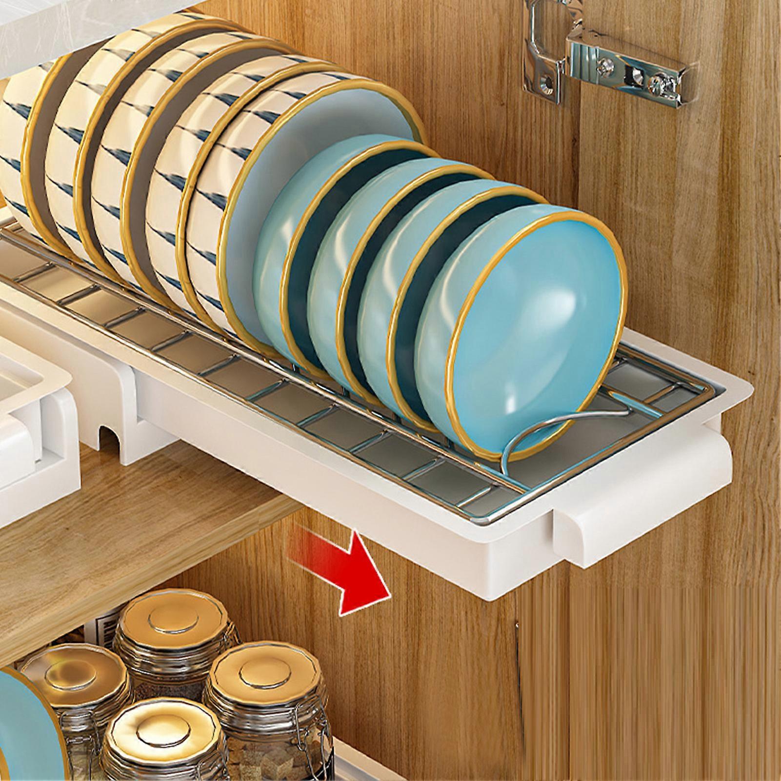 Stainless Steel Large Capacity Pull-Out Single Layer White Dish Rack