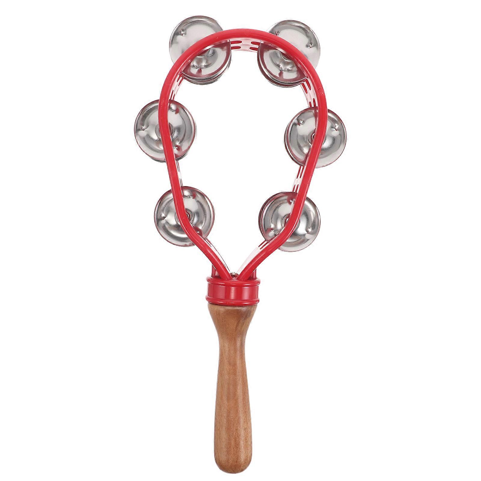 5Pcs Wooden Jingle Bells for Holiday Party Red Handheld Percussion Toy