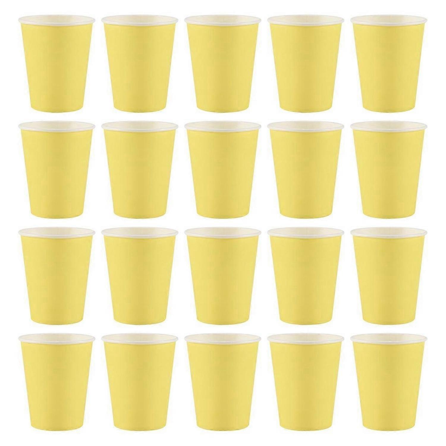 20 Paper Cups (9oz) - Plain Solid Colours Birthday Catering(yellow)