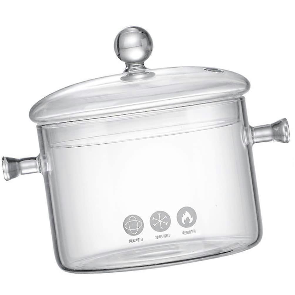 Noodle Cooking Pot Transparent Glass Stewing Pot Double Handles 1.5 L Heat Resistant MultiUse For Noodles And Soups