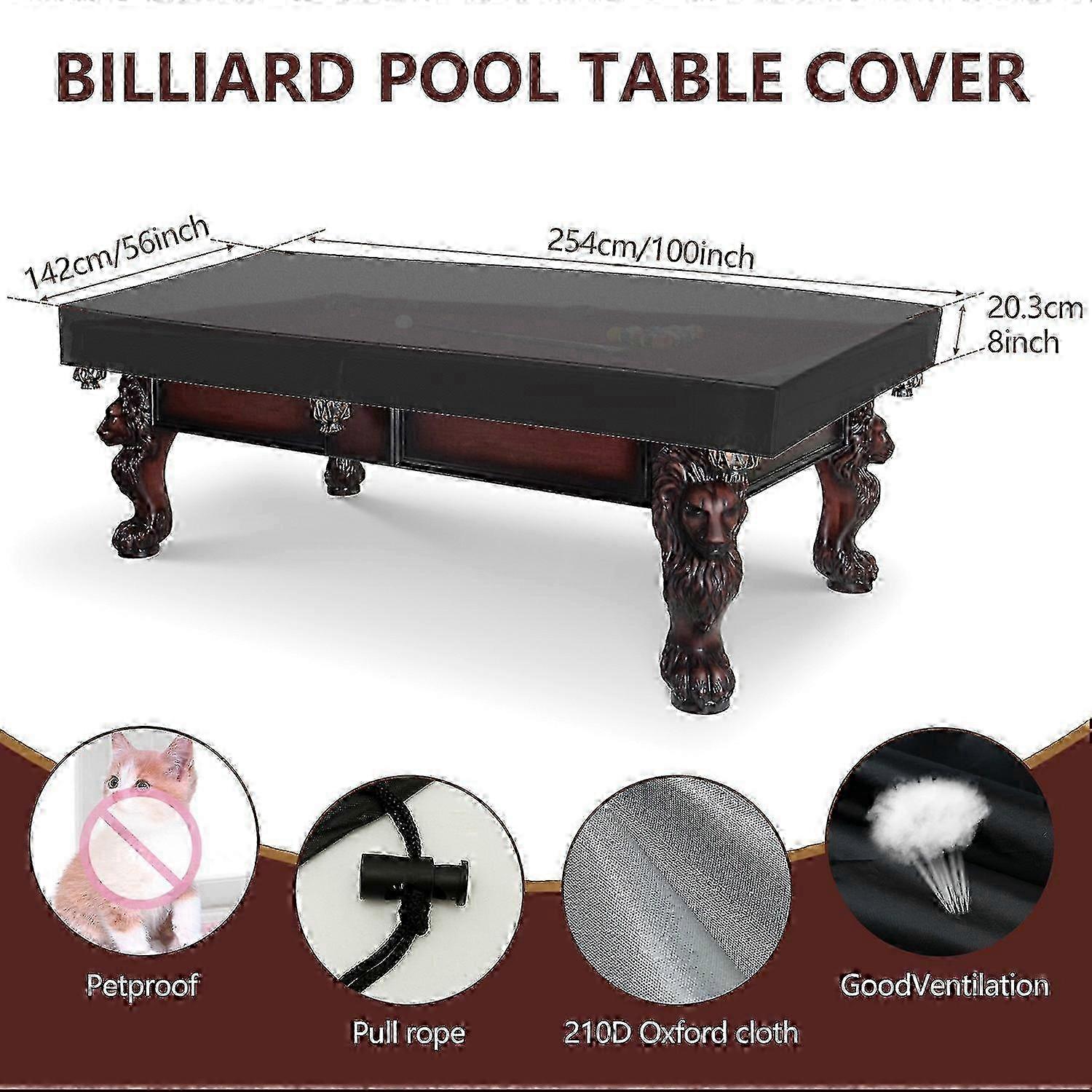 Outdoor Table Cover Pool Table Protector 7/8FT Tearproof Waterproof Drawstring Billiard Table Cover