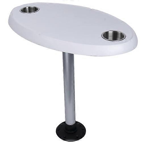 Foldable RV Table with Oval Design, Extra-Large Removable Legs, Built-in Cup Holders for Patio, Yacht, and Caravan (White)
