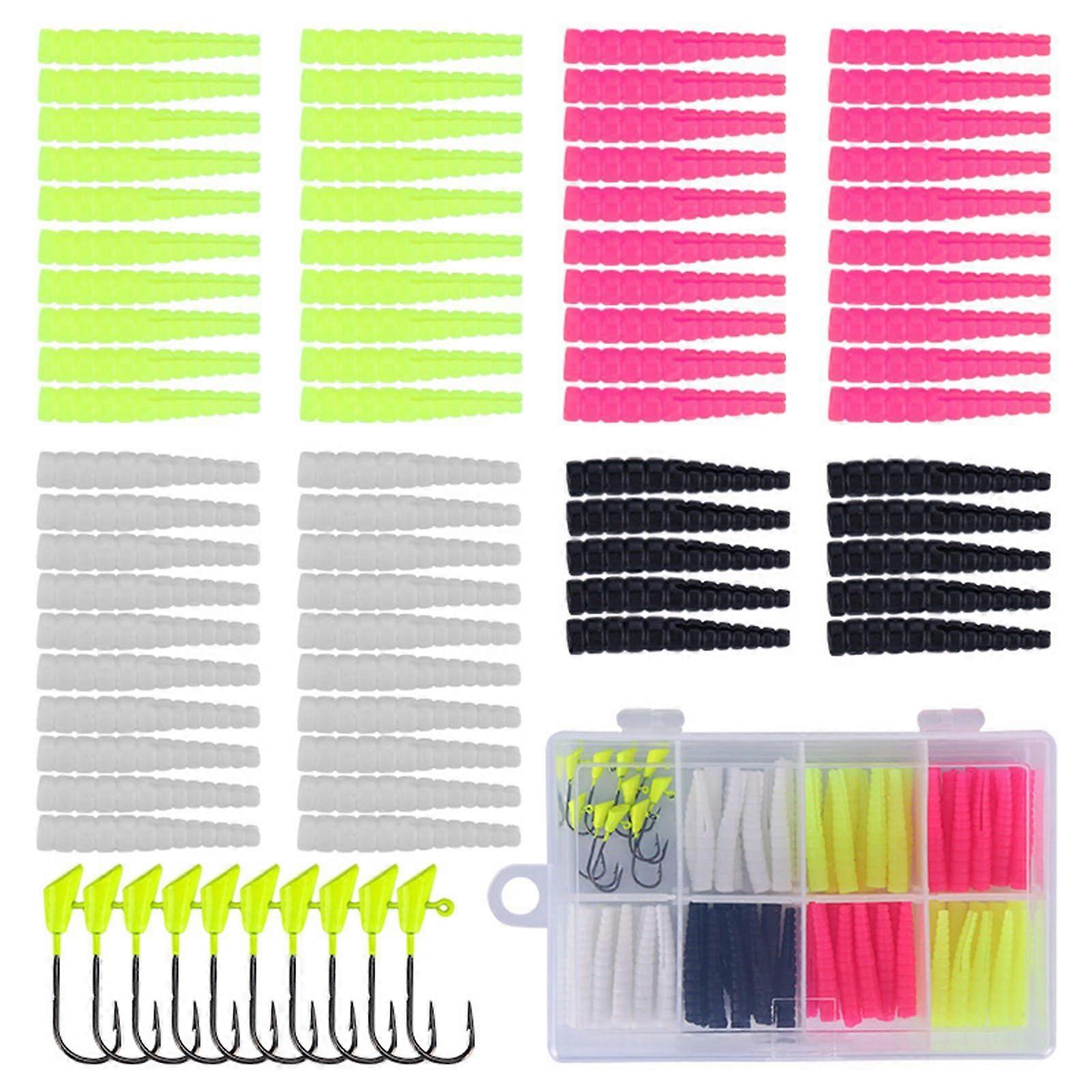 Soft Fishing Lures Set For Freshwater And Saltwater Soft Plastic Lures With Split Tail Grub Jig Heads And Hooks