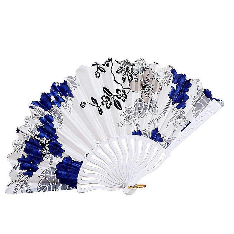 Plastic Folding Fan Chinese Style Retro Flower Plain Painting Soft Faux Silk Decorative Handheld Wed