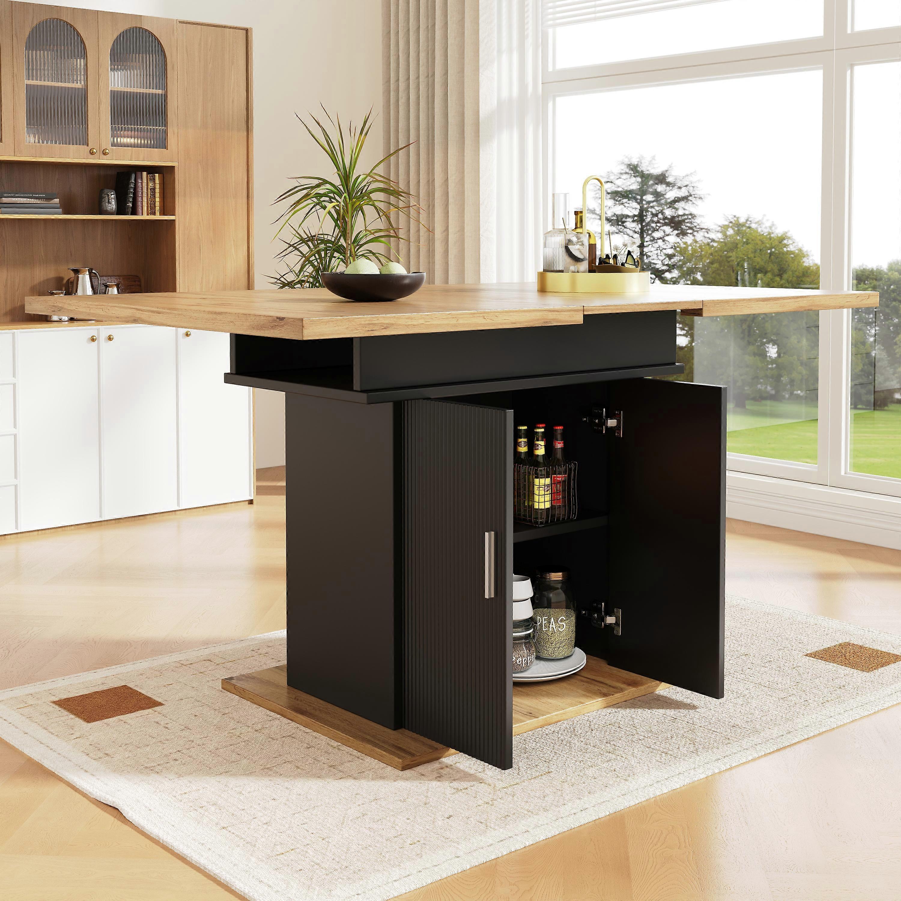 Extendable Storage Table Black 140x70cm 3 Tier Natural Surface Space Saving