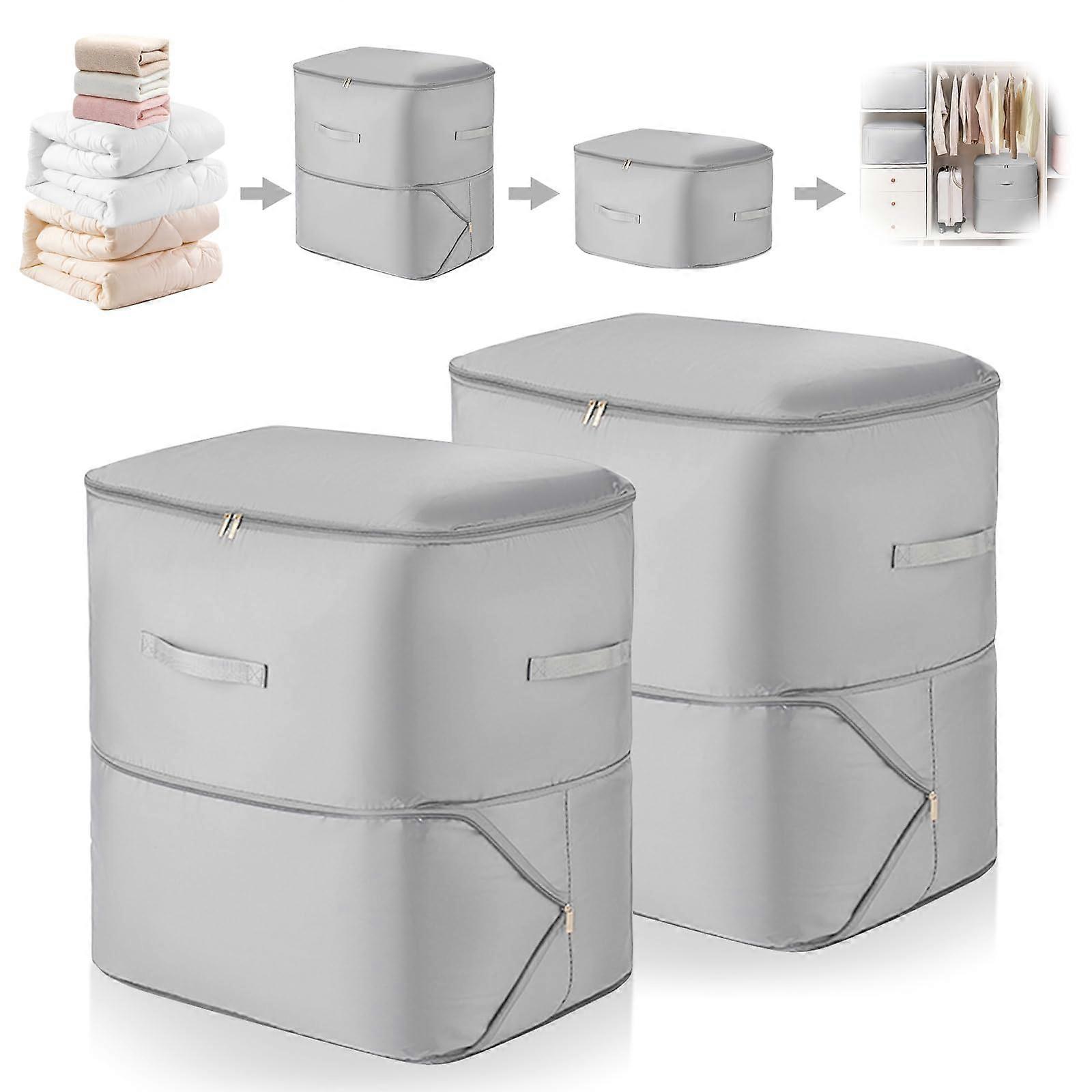 Ultra Space Saving Self Compression Organizer 2Pack XL Storage Bags With Metal Vents And Handles For Duvets, Clothes