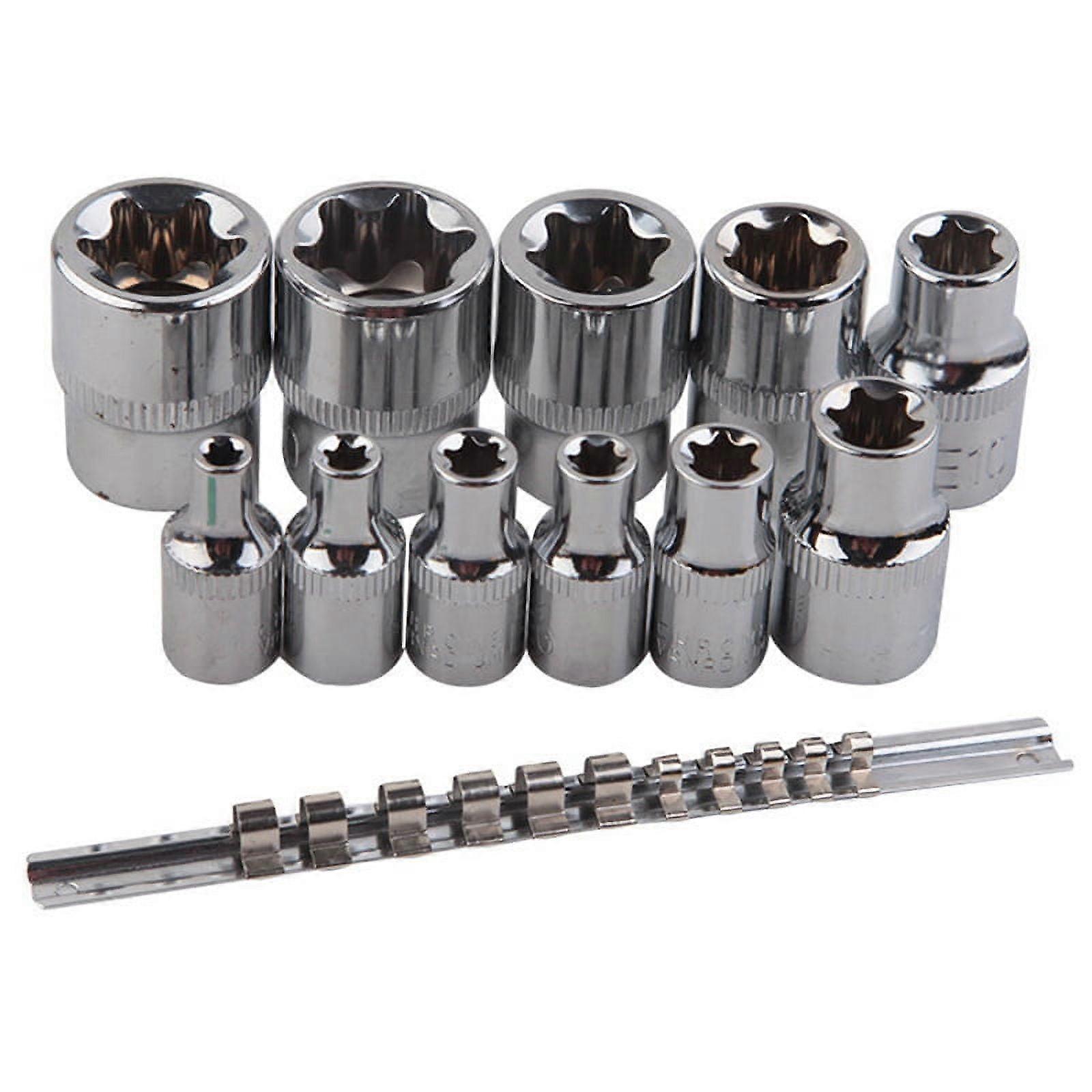 Female E-TORX Star Socket Set with Rail 11 Pcs Female External Star Socket Set E4 - E20 Torque Socket Set Alloy Steel