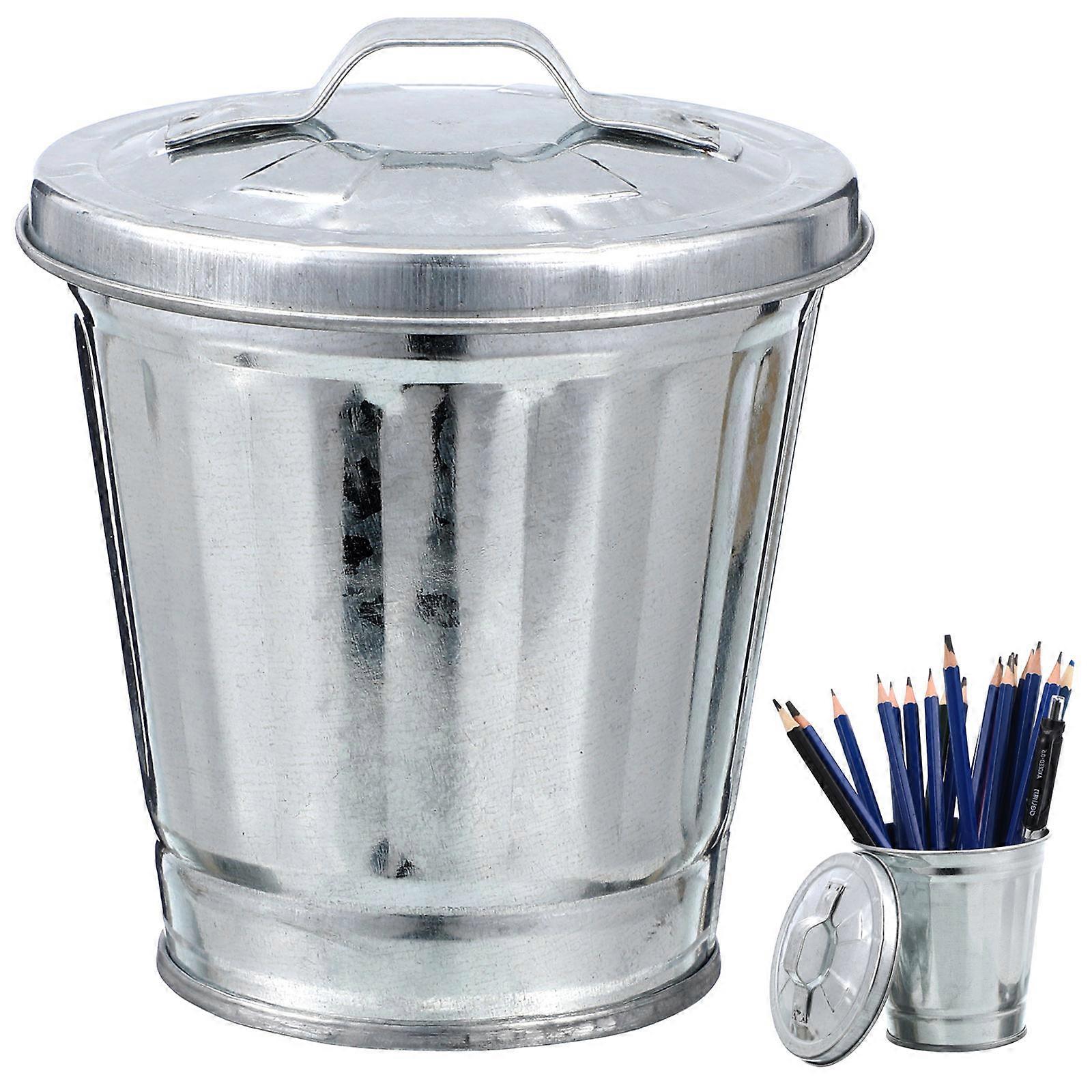 Desktop Garbage Bin Mini Wastebasket Trash Can Silver for Storage 2Pcs