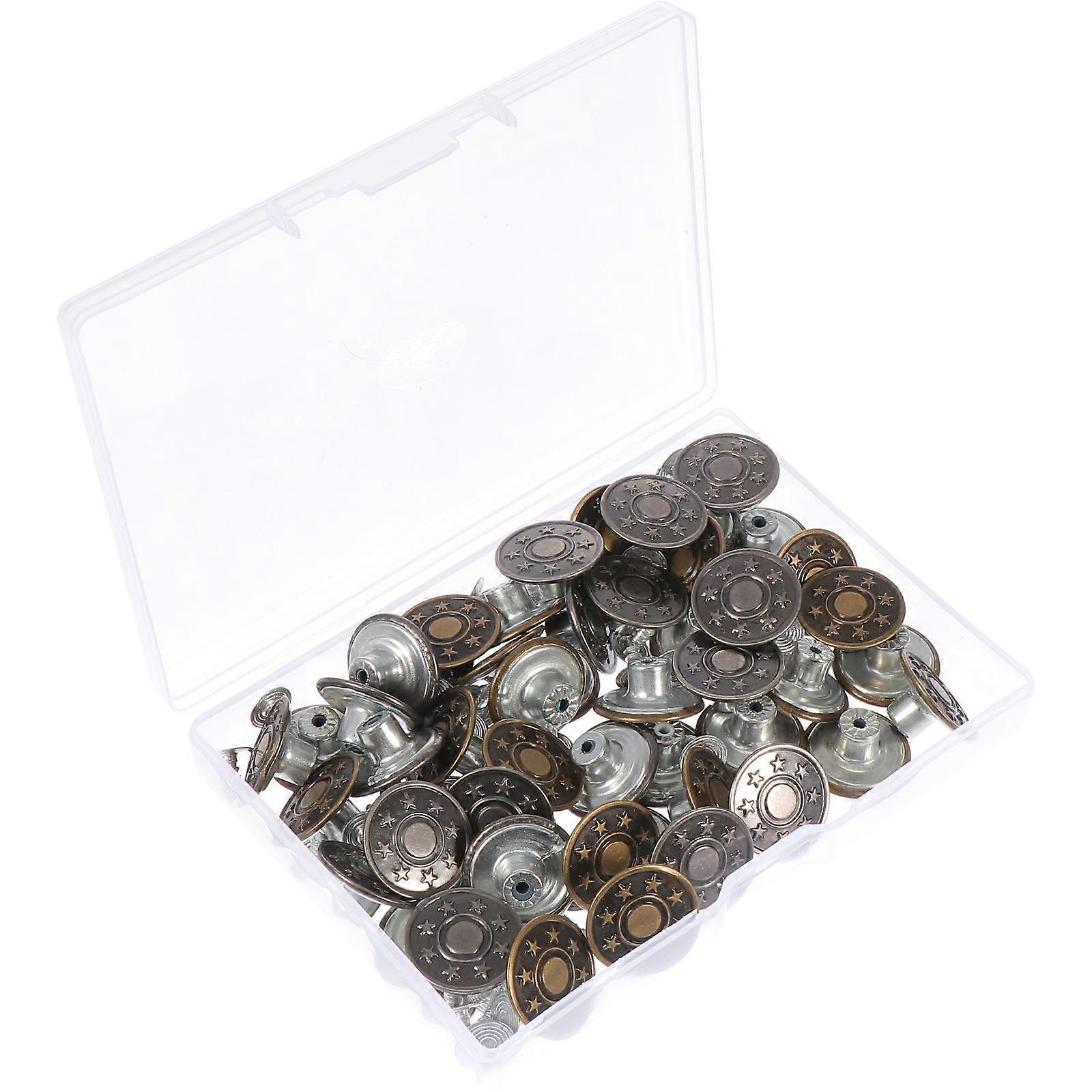 DIY Iron Buttons for Jeans Clothes 150Sets with Vintage Look and Storage Box