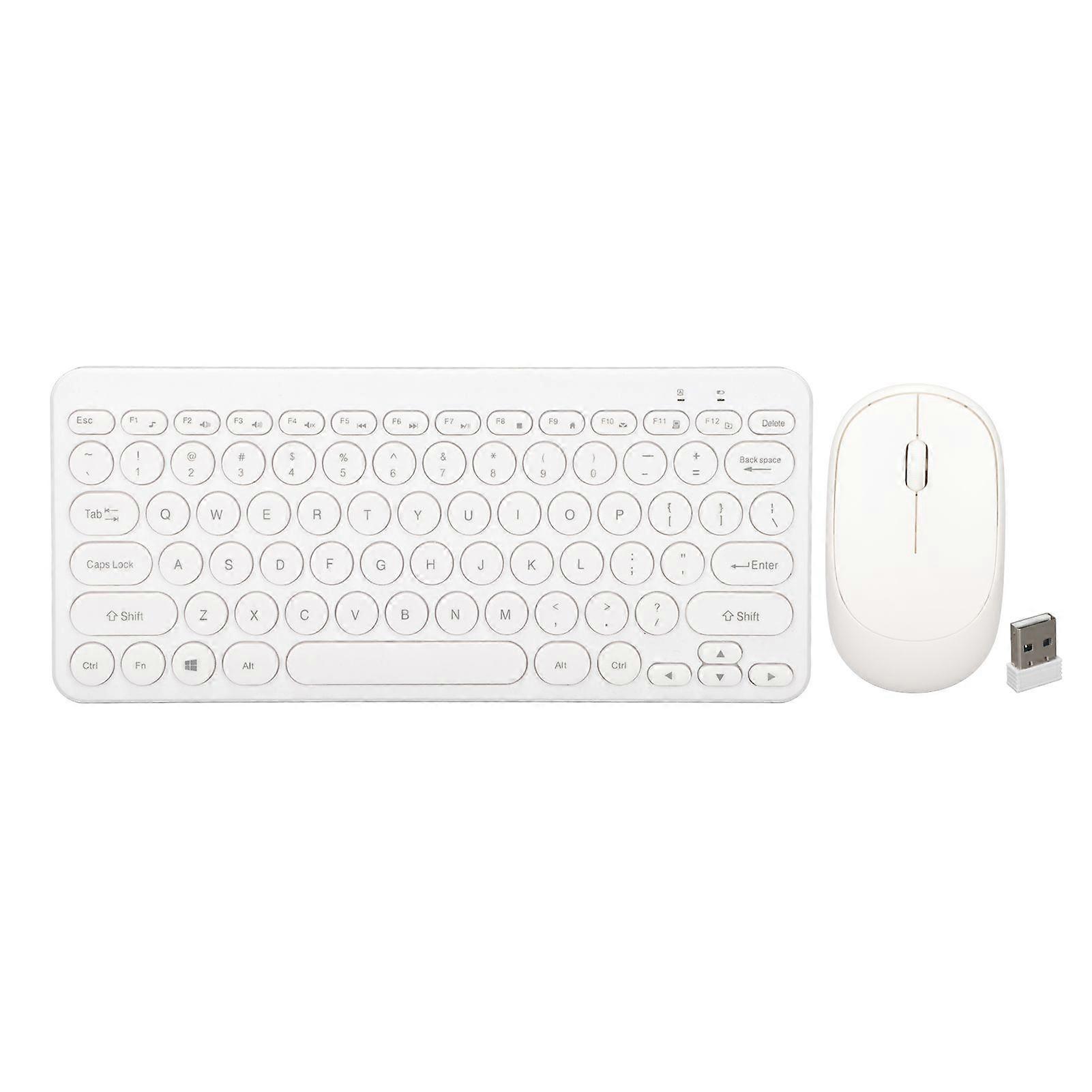 Keyboard Mouse Combo 2.4G Wireless Round Keycaps Ergonomic Design Silent Mouse USB Receiver Keyboard and Mouse White