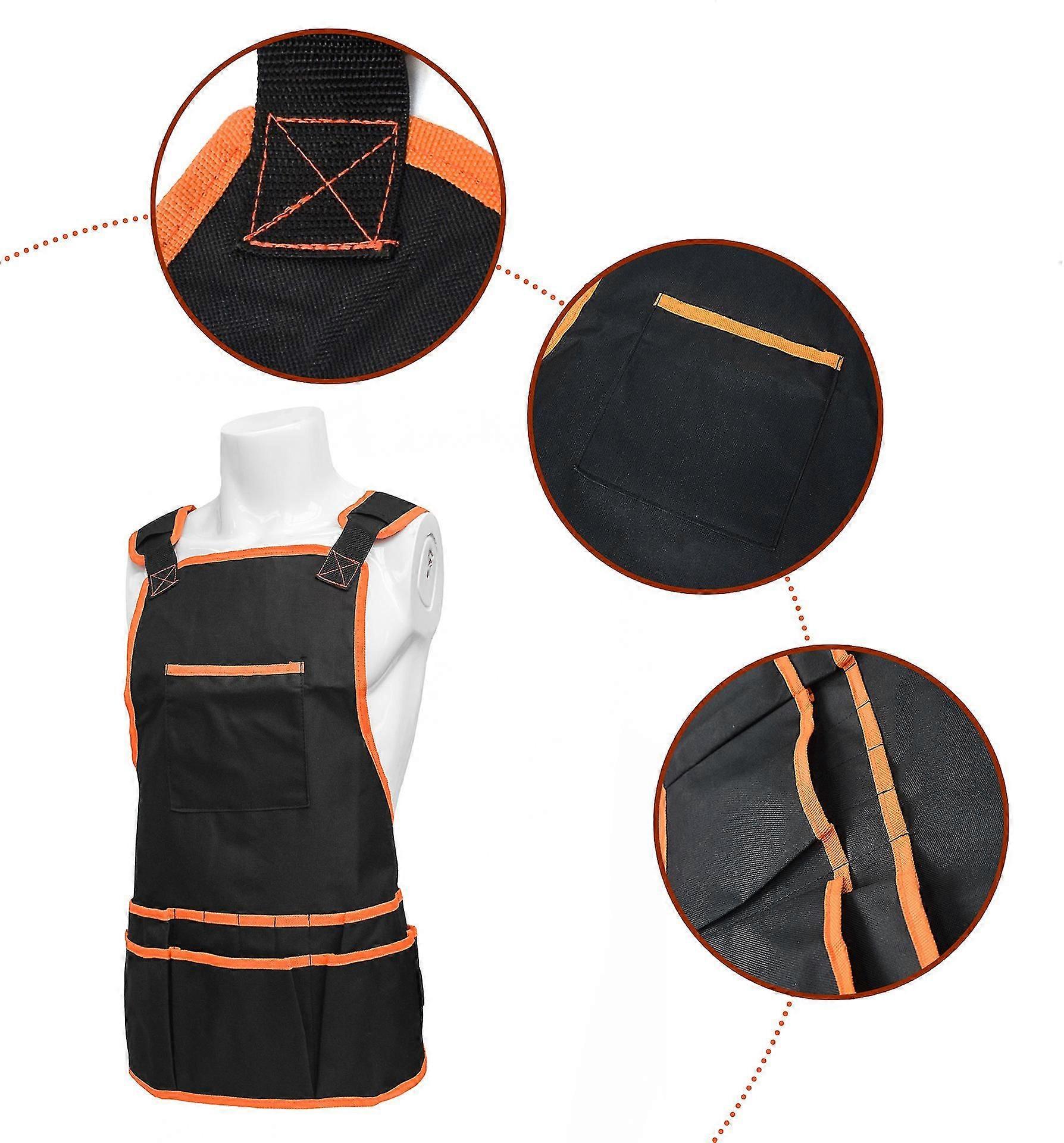 Work Tool Apron Durable Canvas Apron With 14 Tool Pockets Adjustable Cross Back Straps Work Apron
