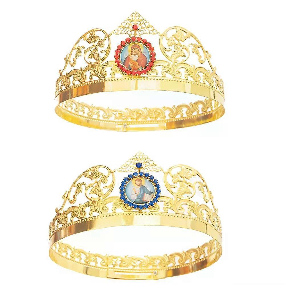 HTISOK כתר הכנסייה האורתודוקסית המזרחית ישו ומריה אייקון כתר משפחה קדושה טקס דתי קדוש חתונה בן/בת זוג כתר סט