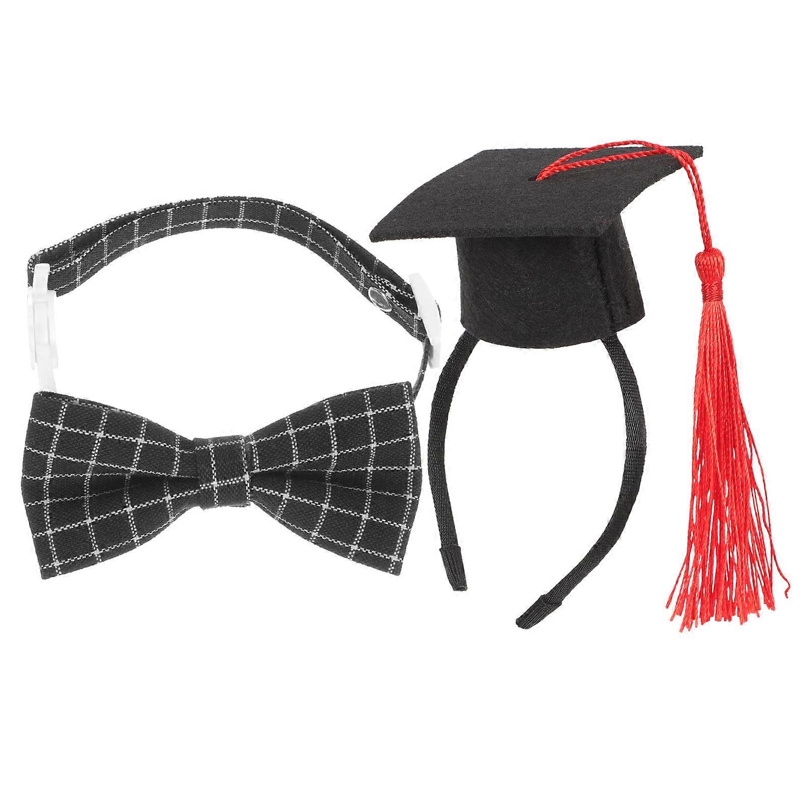 Dog Graduation Hat Set with Bowtie for Pet 1Set Assorted Color Graduation Caps