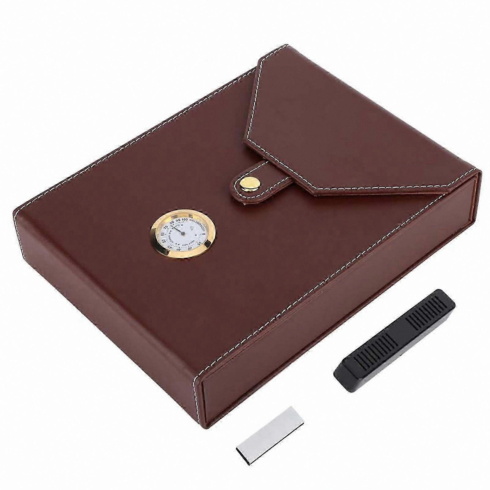 Compact Travel Leather Cigar Case with Cedar Interior for Cigarette Storage (Brown)