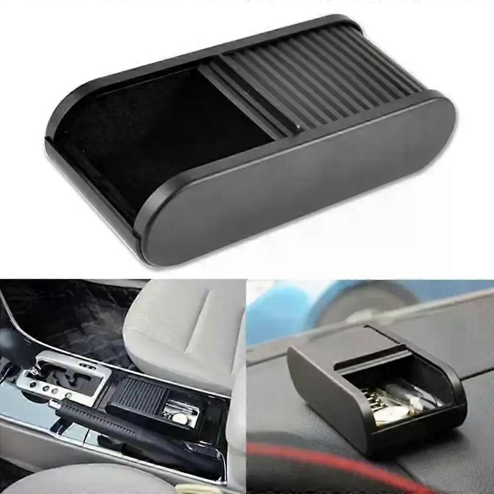 Portable Sliding Open Car Console Storage Box Large Capacity Self-adhesive Glasses Box Plastic Black Car Organizer