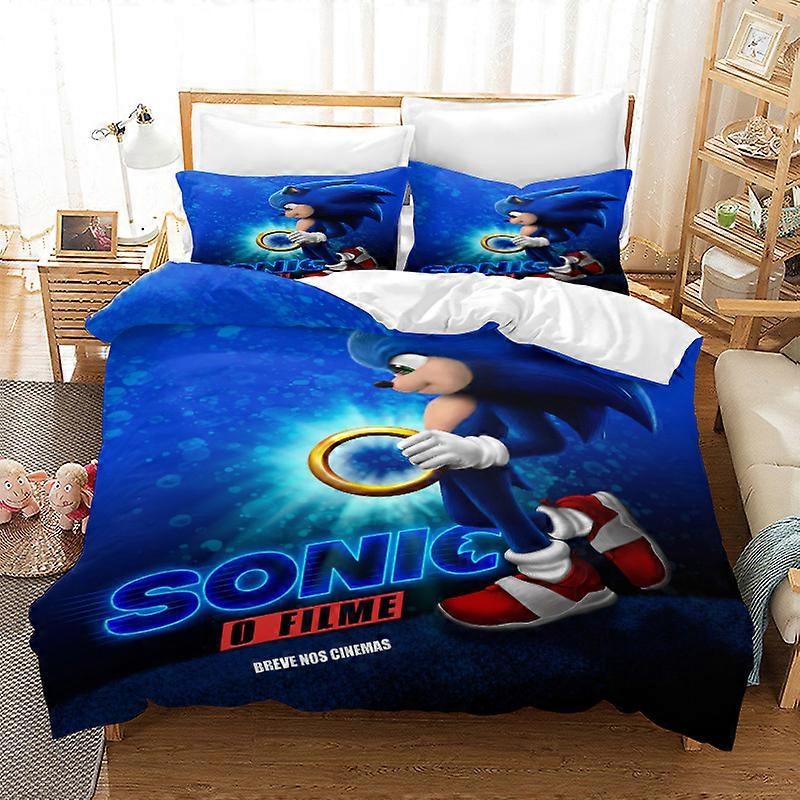 Sonic 3D Printed Sonic Cartoon Anime Bedding Quilt Set Three-Piece Set