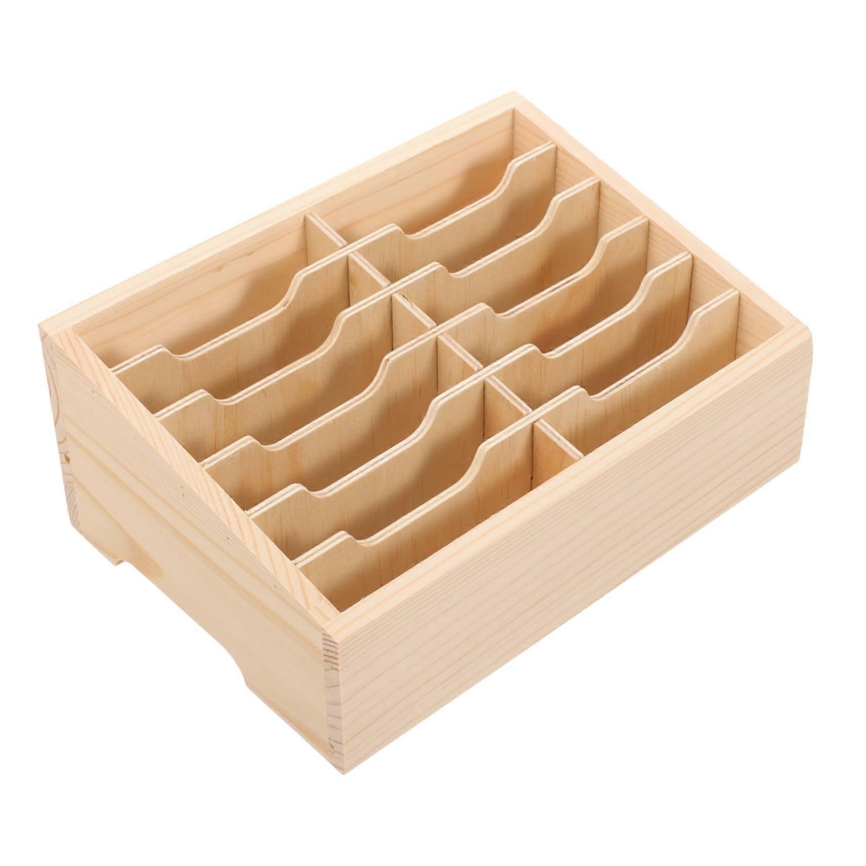 Wooden Phone Organizer Box Desk Tray With Compartments For Office, Meeting, Classroom Use, Phone Display And Management