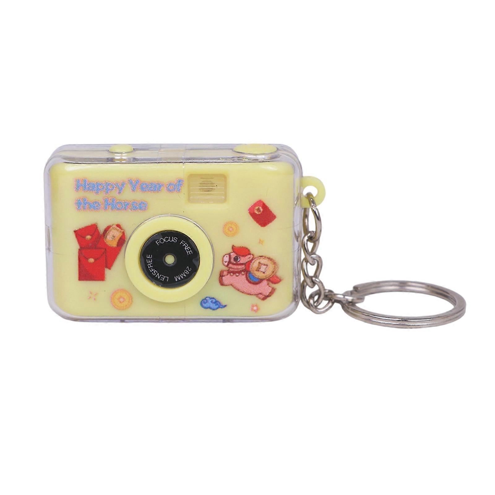 Multifunctional Horse Year Keychain With LED Light Sound Effects Camera Key Holder For Keys Accessories  Yellow