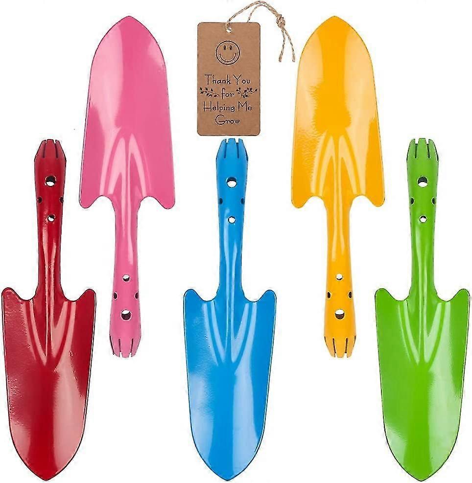 مجرفة يدوية معدنية ملونة صغيرة ، مجرفة مجموعة أدوات الحدائق لزراعة تربة الزهور وزرع الحفر - هدية البستنة المثالية للأطفال (حزمة من 5)