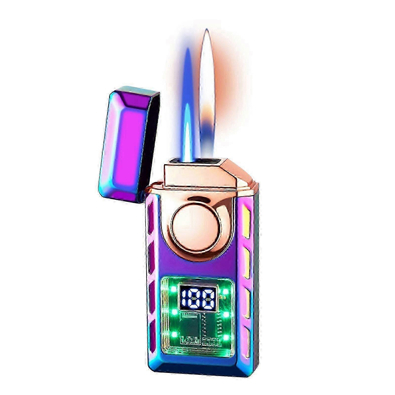 Double Fire Windproof Lighter with Colored Lights Digital Display Intelligent Induction Direct Flames Lighter