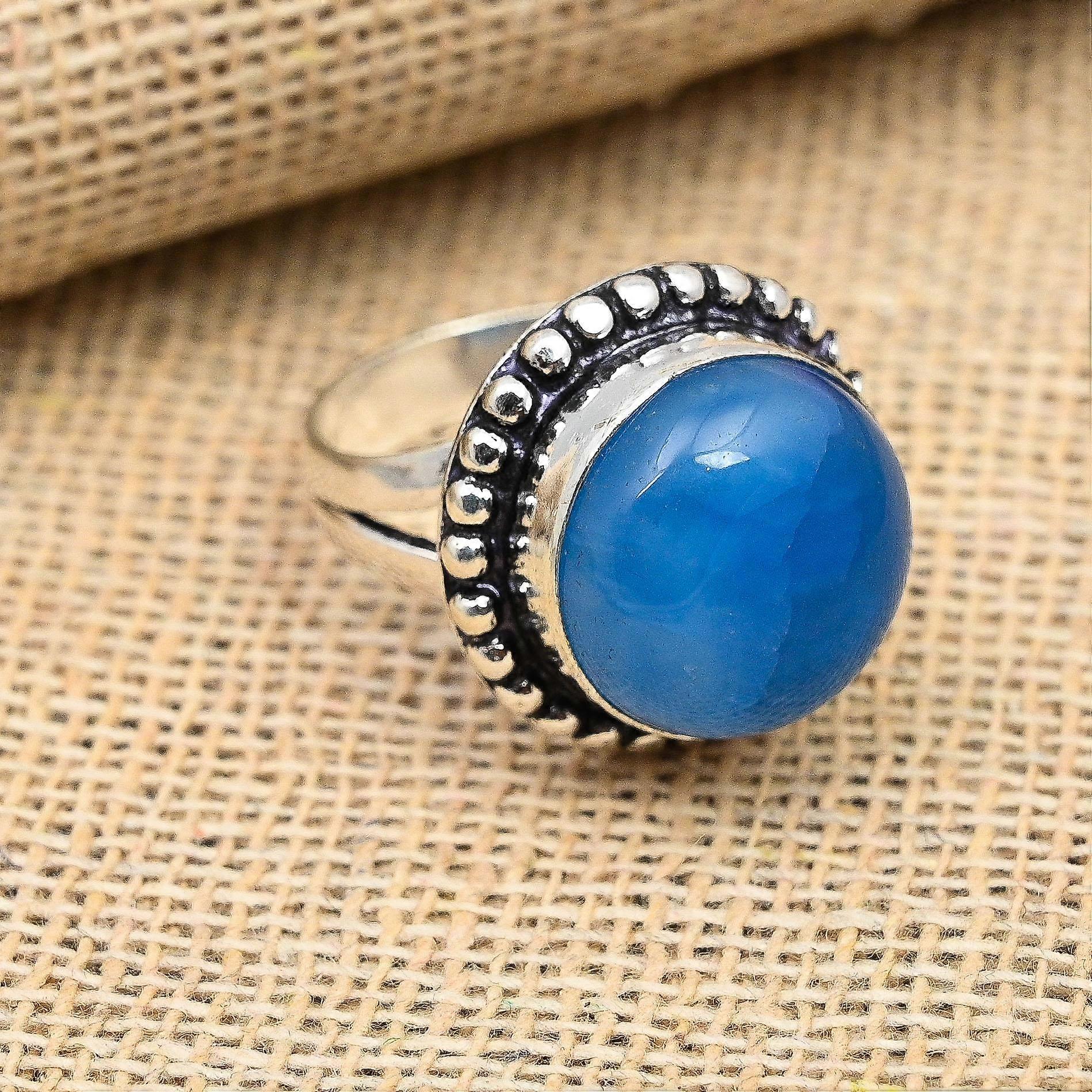 Amazing Blue Chalcedony Gemstone Handmade Solid 925 Sterling Silver Ring Jewelry