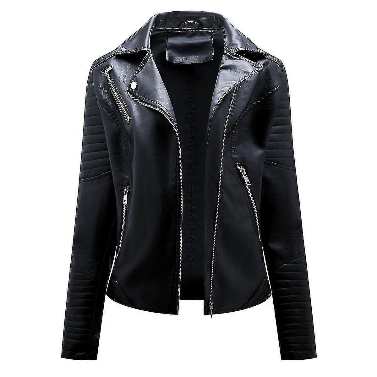 Women's Solid Color Lapel Casual Cropped Slim Leather Jacket