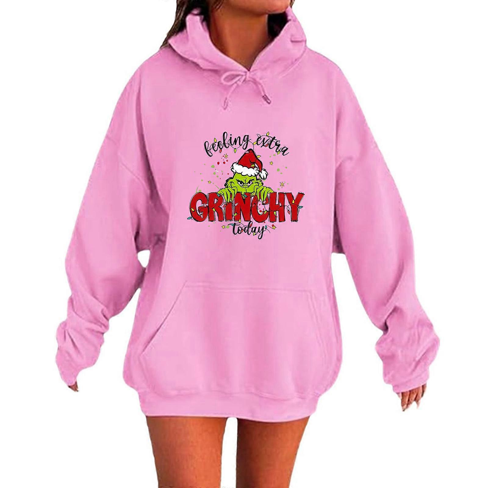 (1 item) Women's Christmas pattern pullover hoodie  Pink XL