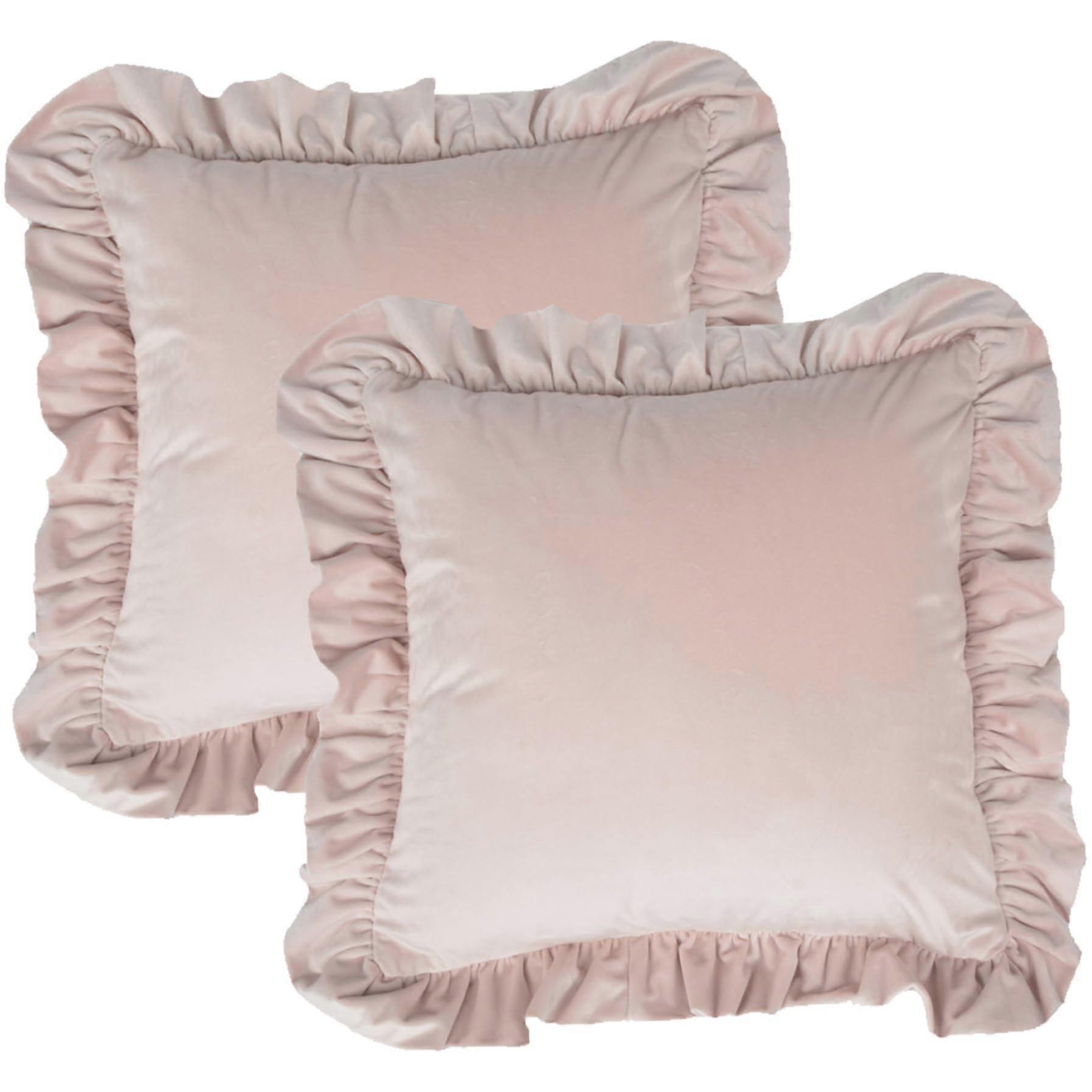2 Pack Velvet Throw Pillow Covers with Ruffle Trim and Hidden Zipper for Sofa Couch or Bed 18x18