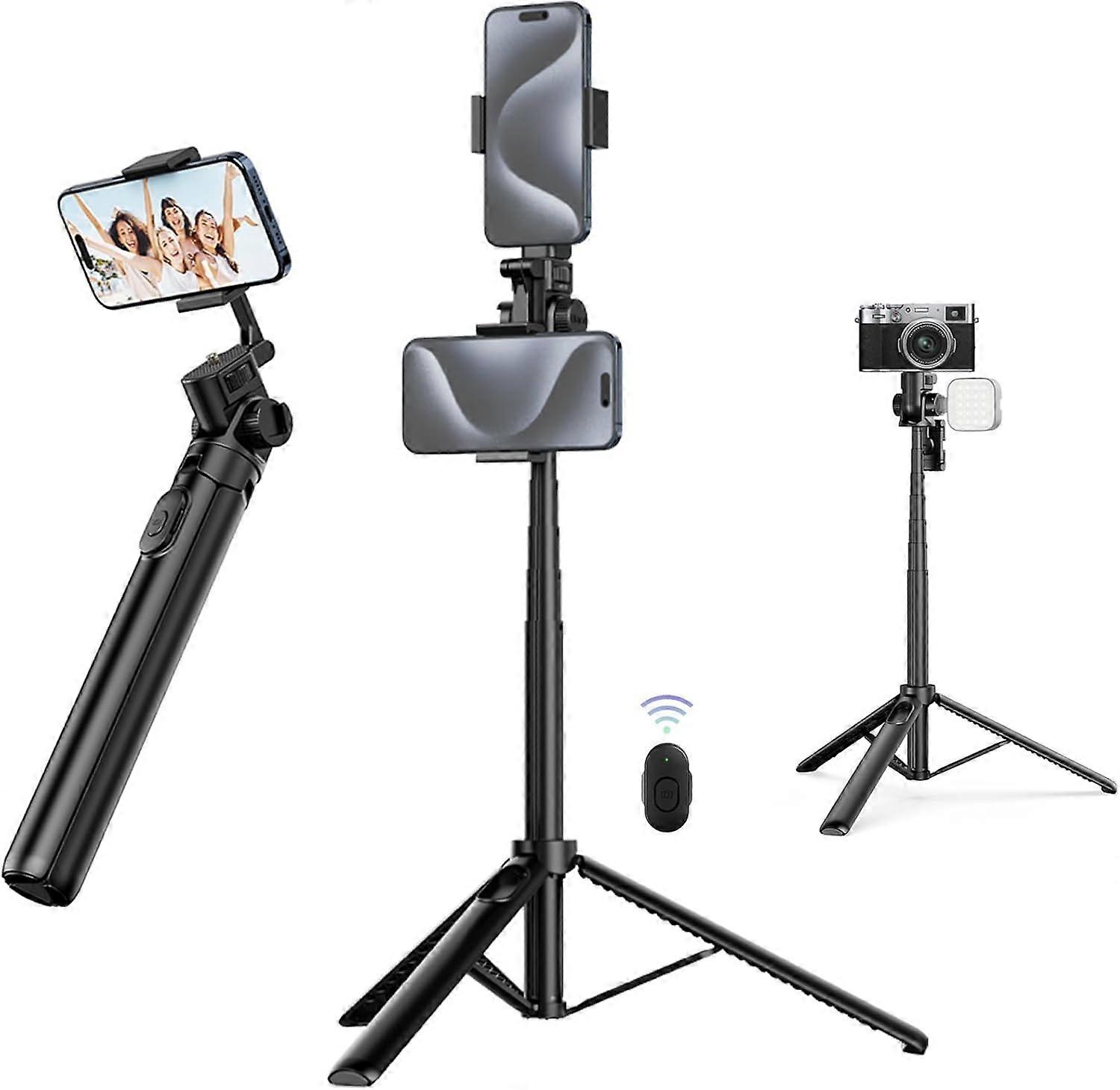 MT-70 Upgrade 63" Phone Tripod with Dual-Position Holder, Extendable Handheld Selfie Stick with Cold Shoe Mount