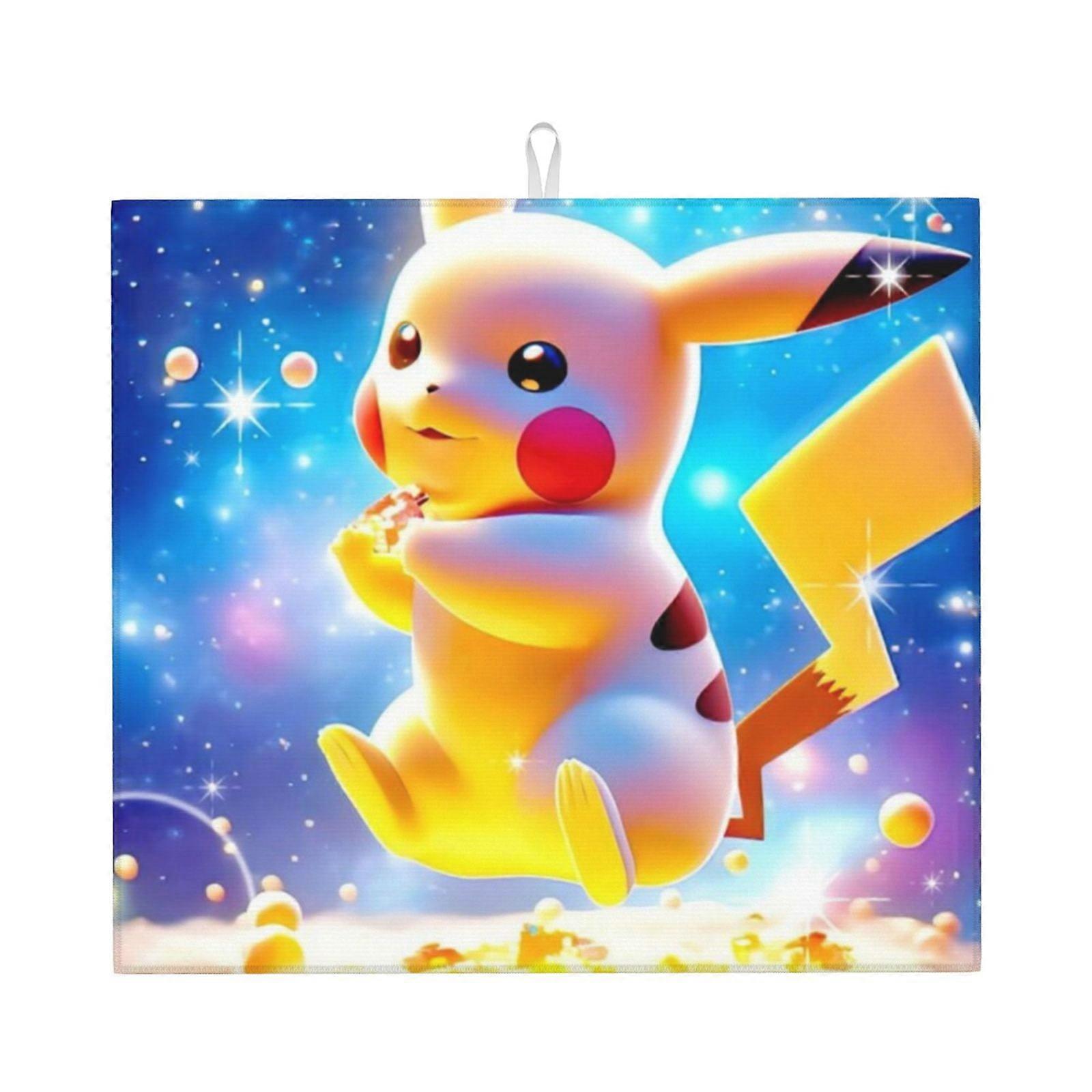 Pikachu Dish Drying Mat For Kitchen Counter, Microfiber Dish Mat, Fast Absorbent Draining Pad