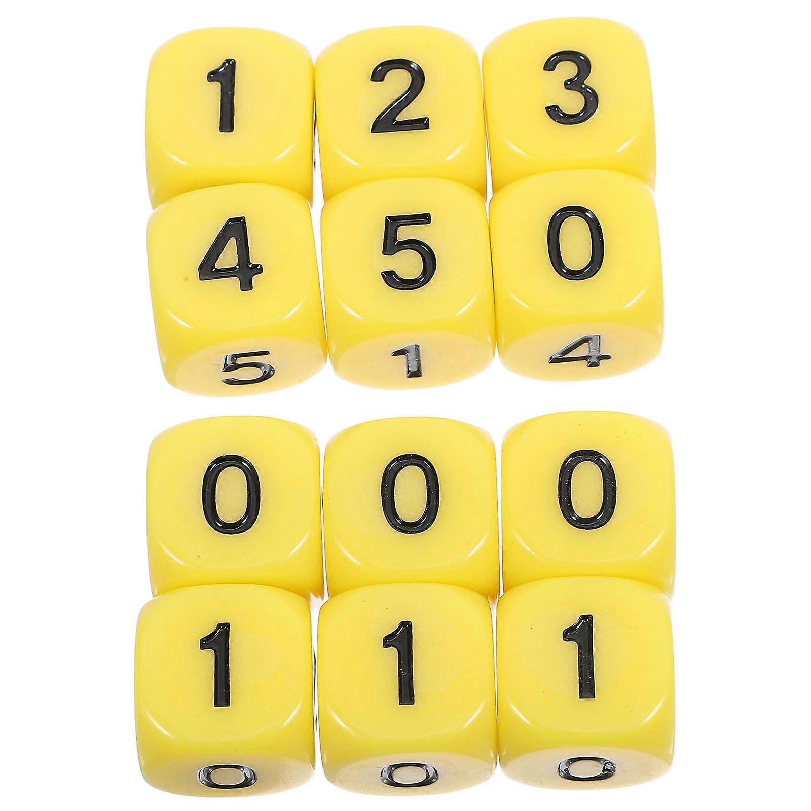 Acrylic Digital Number Dices for Game Use 12Pcs Yellow Board Game Props
