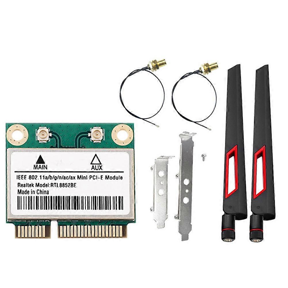 RTL8852BE WiFi 6 Network Card with 10DBI Antennas 1800Mbps Dual Band 2.4G/5GHz BT 5.2 MiniPCIe Interface for Win 10 11