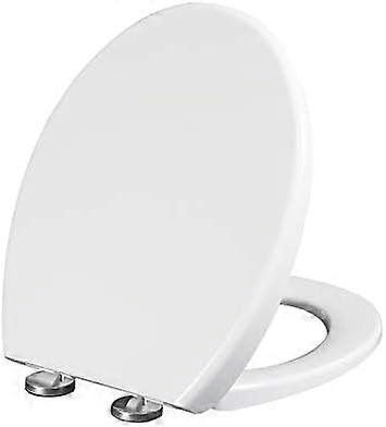 Slow Close Round Front Toilet Seat with Noise Reduction, Easy Install, White Polypropylene