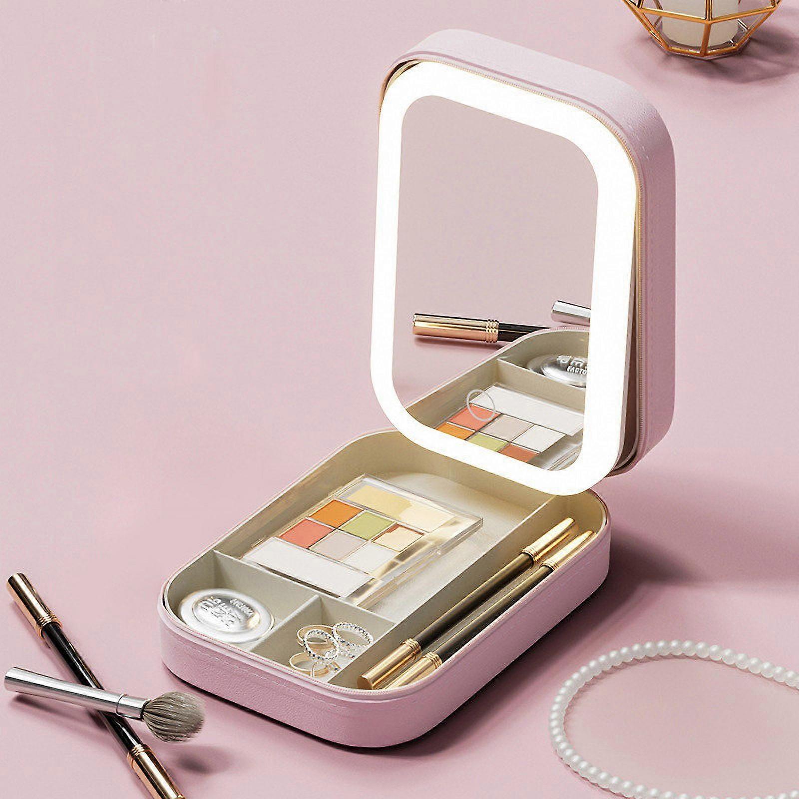 DGOO Multi Functional LED Makeup Mirror With Light Three Color Adjustable Folding Integrated Jewelry Box Cosmetics Storage Box