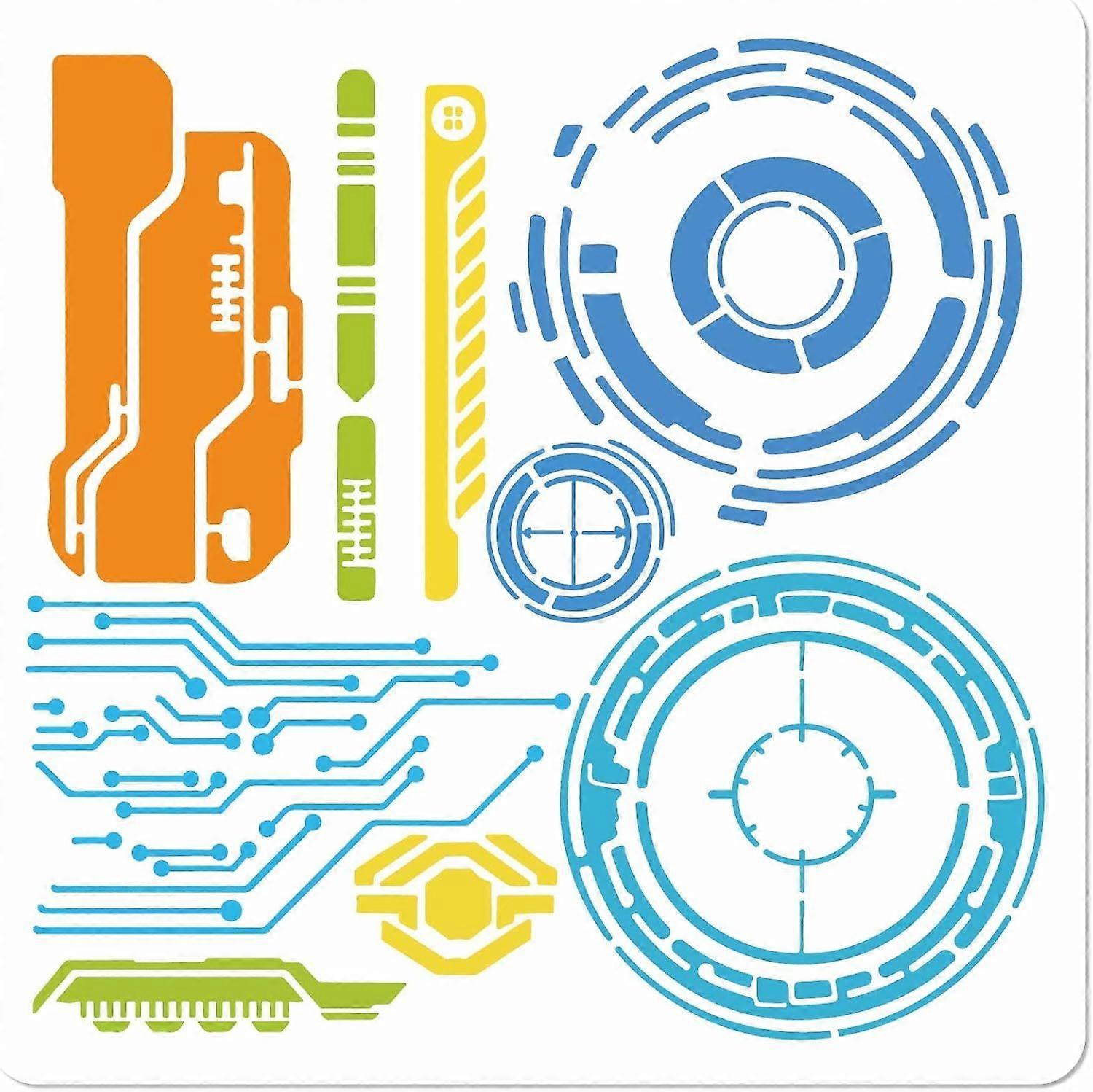 11.8x11.8 Tracker Stencil Hollow Out Science and Technology Drawing Templates Reusable DIY Drawing Scrapbooking Templates for Painting on Wood Floor F